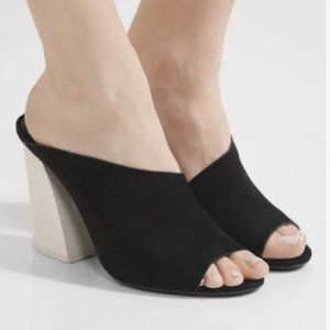 Mercedes Castillo IZAR High Open Toe Black Mules Chunky Heel Size 9.5 / 39.5